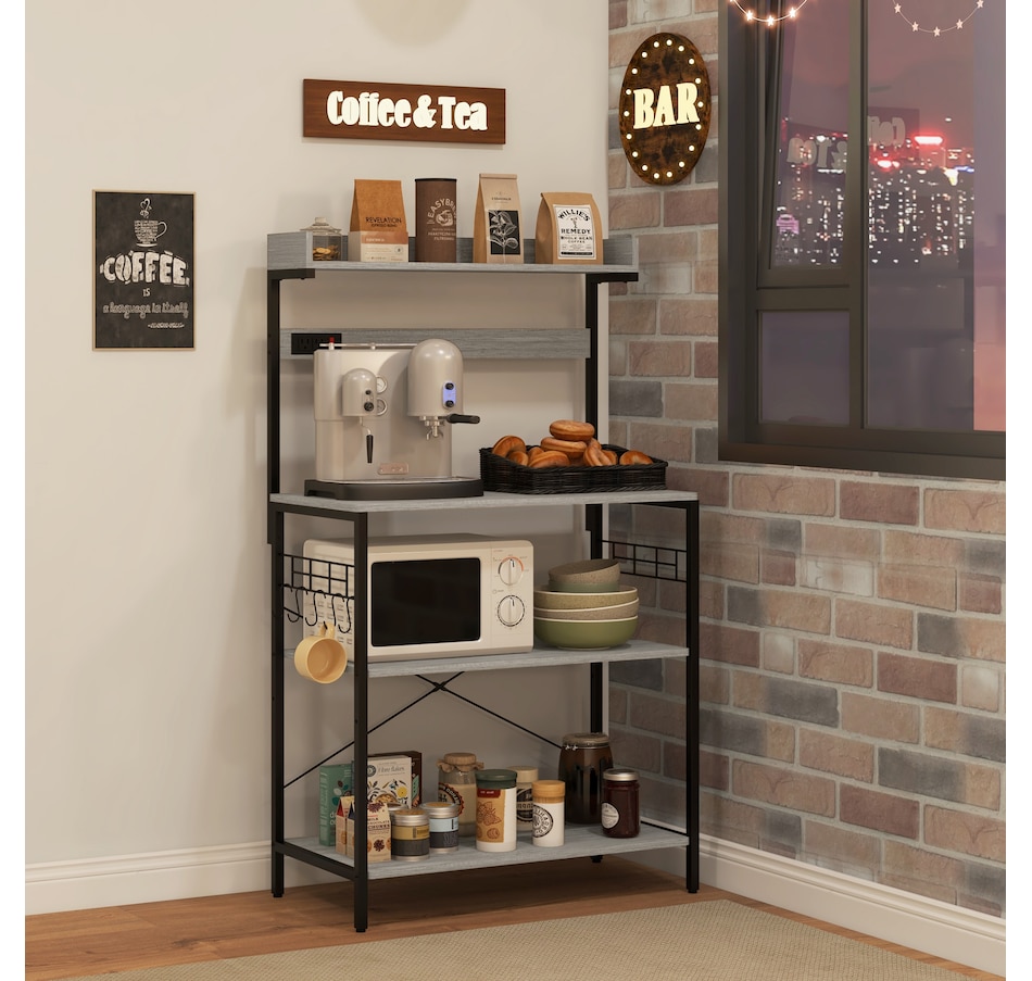 Image 997206_ALTMORE7.jpg, Product 997-206 / Price $96.99 - $104.99, HOMCOM Kitchen Bakers Rack with Power Outlet, Adjustable Shelves and Hooks from HOMCOM on TSC.ca's Home & Garden department