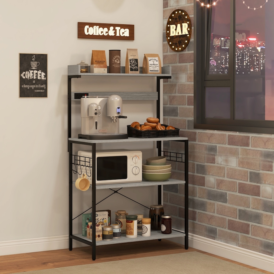 Image 997206_ALTMORE7.jpg, Product 997-206 / Price $99.99 - $104.99, HOMCOM Kitchen Bakers Rack with Power Outlet, Adjustable Shelves and Hooks from HOMCOM on TSC.ca's Home & Garden department