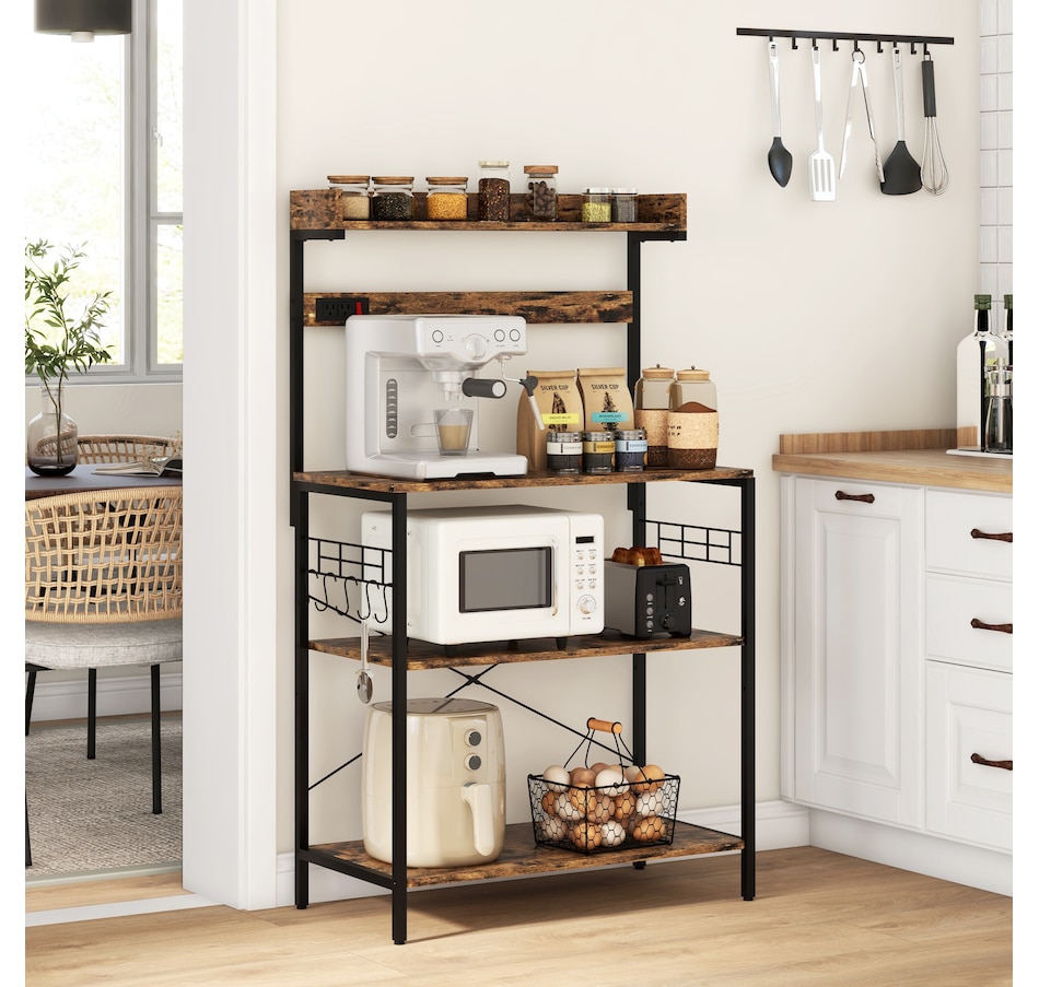 Image 997206_ALTMORE9.jpg, Product 997-206 / Price $96.99 - $104.99, HOMCOM Kitchen Bakers Rack with Power Outlet, Adjustable Shelves and Hooks from HOMCOM on TSC.ca's Home & Garden department