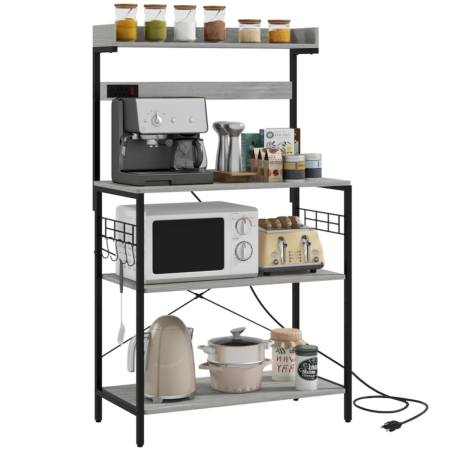 Image 997206_ST01.jpg, Product 997-206 / Price $99.99 - $104.99, HOMCOM Kitchen Bakers Rack with Power Outlet, Adjustable Shelves and Hooks from HOMCOM on TSC.ca's Home & Garden department
