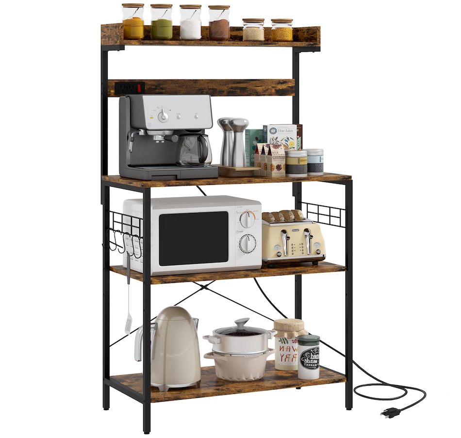 Image 997206_ST02.jpg, Product 997-206 / Price $96.99 - $104.99, HOMCOM Kitchen Bakers Rack with Power Outlet, Adjustable Shelves and Hooks from HOMCOM on TSC.ca's Home & Garden department