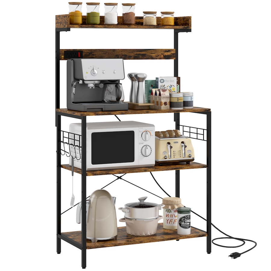 Image 997206_ST02.jpg, Product 997-206 / Price $99.99 - $104.99, HOMCOM Kitchen Bakers Rack with Power Outlet, Adjustable Shelves and Hooks from HOMCOM on TSC.ca's Home & Garden department