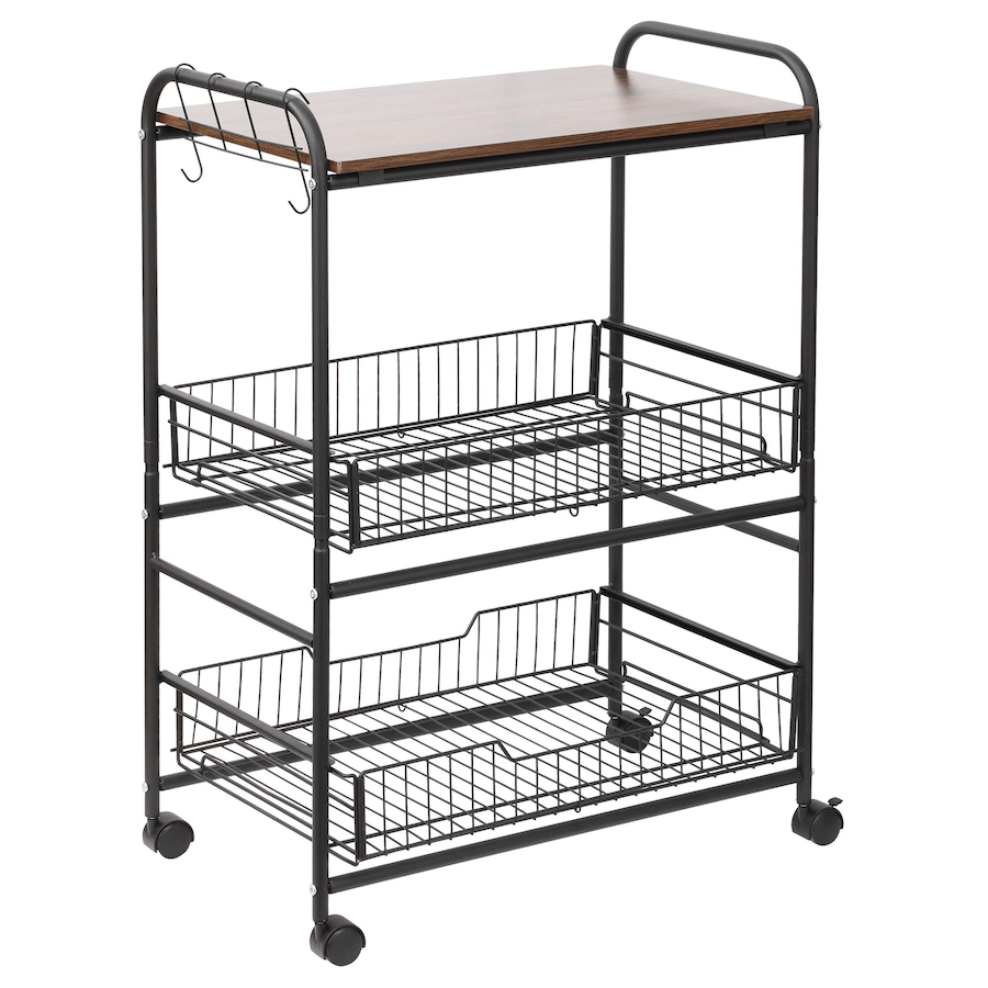 Image 997211.jpg, Product 997-211 / Price $67.99, HOMCOM 3-Tier Rolling Kitchen Cart with 2 Pull-Out Baskets & Side Hooks from HOMCOM on TSC.ca's Home & Garden department