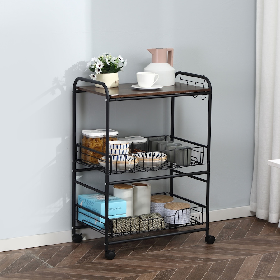Image 997211_ALTMORE1.jpg, Product 997-211 / Price $67.99, HOMCOM 3-Tier Rolling Kitchen Cart with 2 Pull-Out Baskets & Side Hooks from HOMCOM on TSC.ca's Home & Garden department