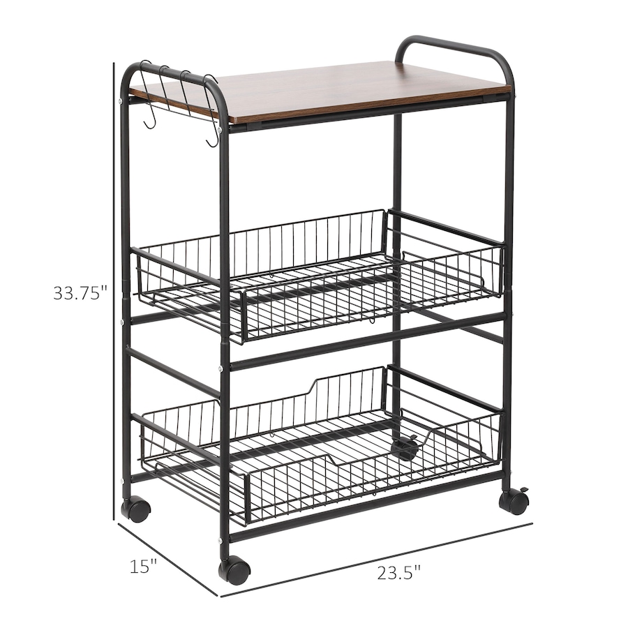 Image 997211_ALTMORE2.jpg, Product 997-211 / Price $67.99, HOMCOM 3-Tier Rolling Kitchen Cart with 2 Pull-Out Baskets & Side Hooks from HOMCOM on TSC.ca's Home & Garden department
