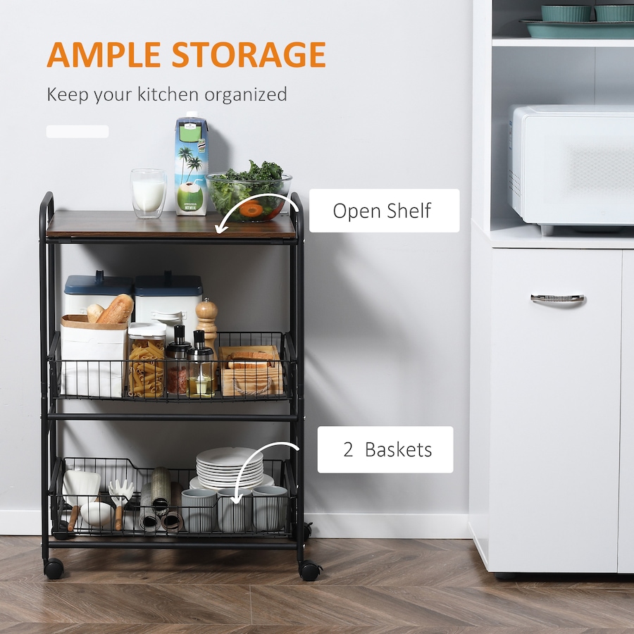 Image 997211_ALTMORE3.jpg, Product 997-211 / Price $67.99, HOMCOM 3-Tier Rolling Kitchen Cart with 2 Pull-Out Baskets & Side Hooks from HOMCOM on TSC.ca's Home & Garden department