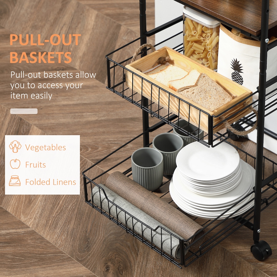 Image 997211_ALTMORE5.jpg, Product 997-211 / Price $67.99, HOMCOM 3-Tier Rolling Kitchen Cart with 2 Pull-Out Baskets & Side Hooks from HOMCOM on TSC.ca's Home & Garden department