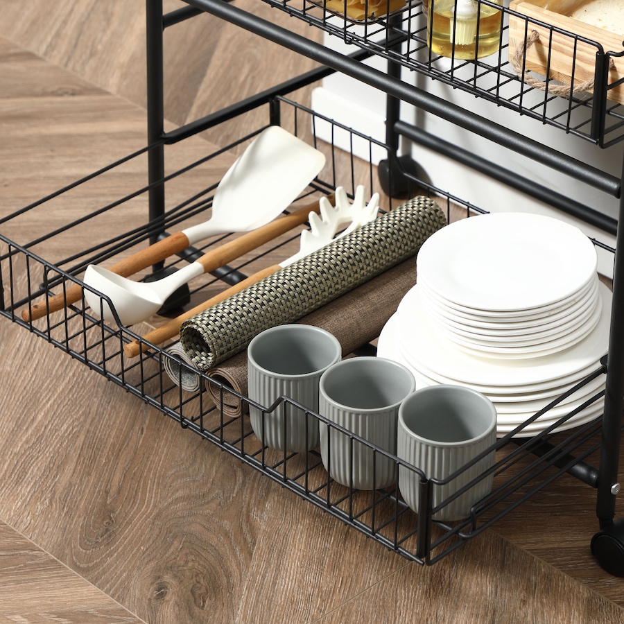 Image 997211_ALTMORE8.jpg, Product 997-211 / Price $67.99, HOMCOM 3-Tier Rolling Kitchen Cart with 2 Pull-Out Baskets & Side Hooks from HOMCOM on TSC.ca's Home & Garden department