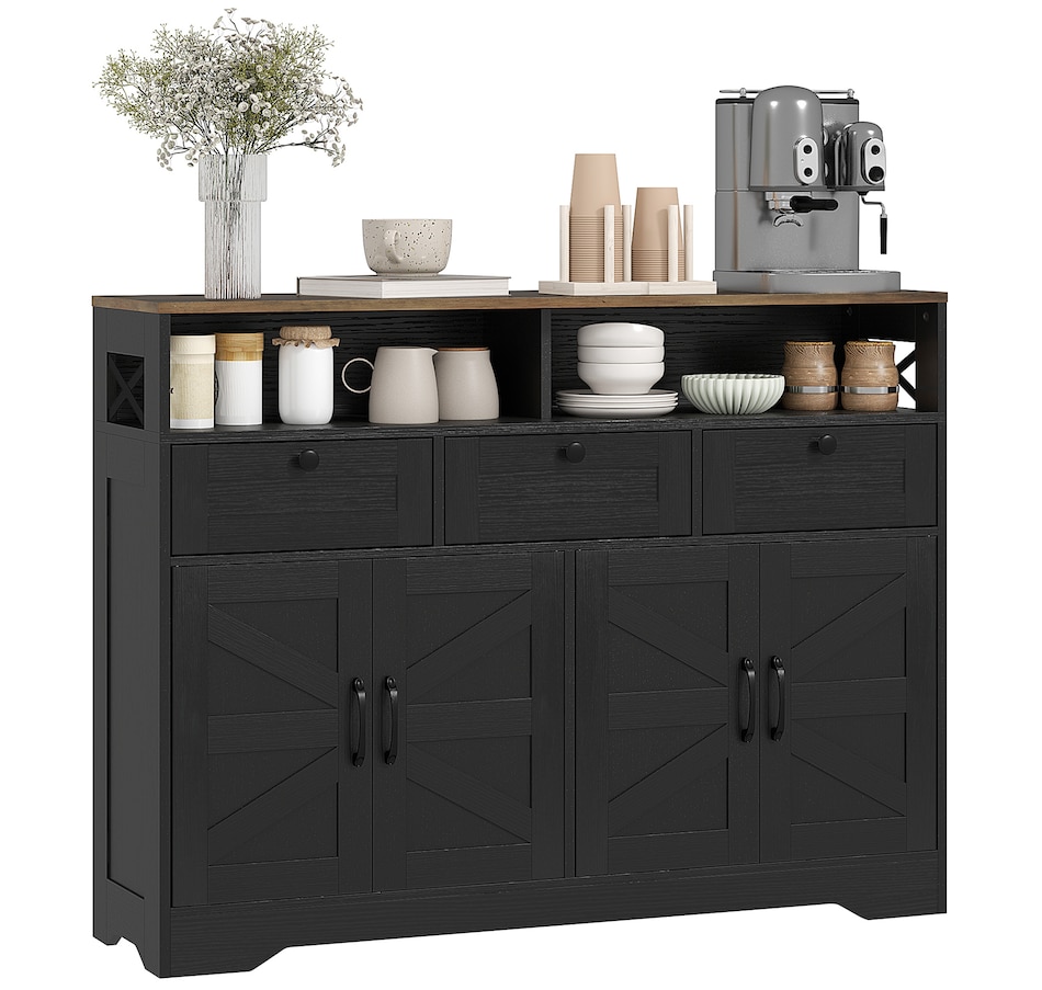 Image 997218.jpg, Product 997-218 / Price $239.99, HOMCOM Sideboard, Buffet Cabinet with 4 Barn Doors and 3 Drawers Black from HOMCOM on TSC.ca's Home & Garden department