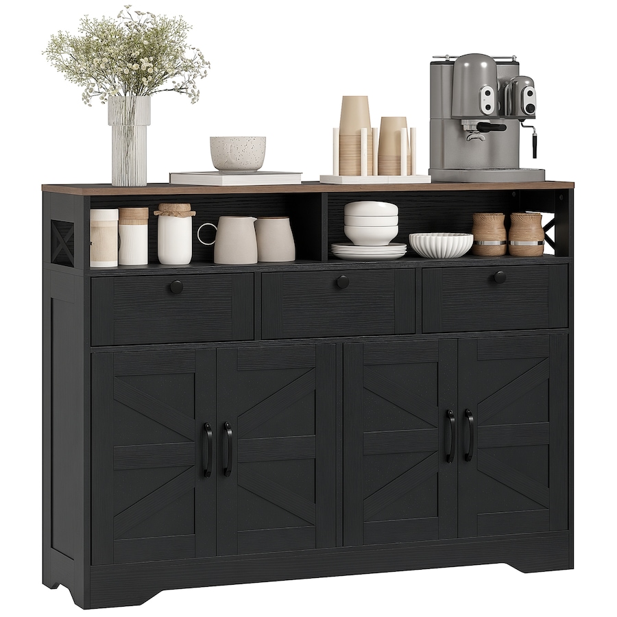 Image 997218.jpg, Product 997-218 / Price $249.99, HOMCOM Sideboard, Buffet Cabinet with 4 Barn Doors and 3 Drawers Black from HOMCOM on TSC.ca's Home & Garden department