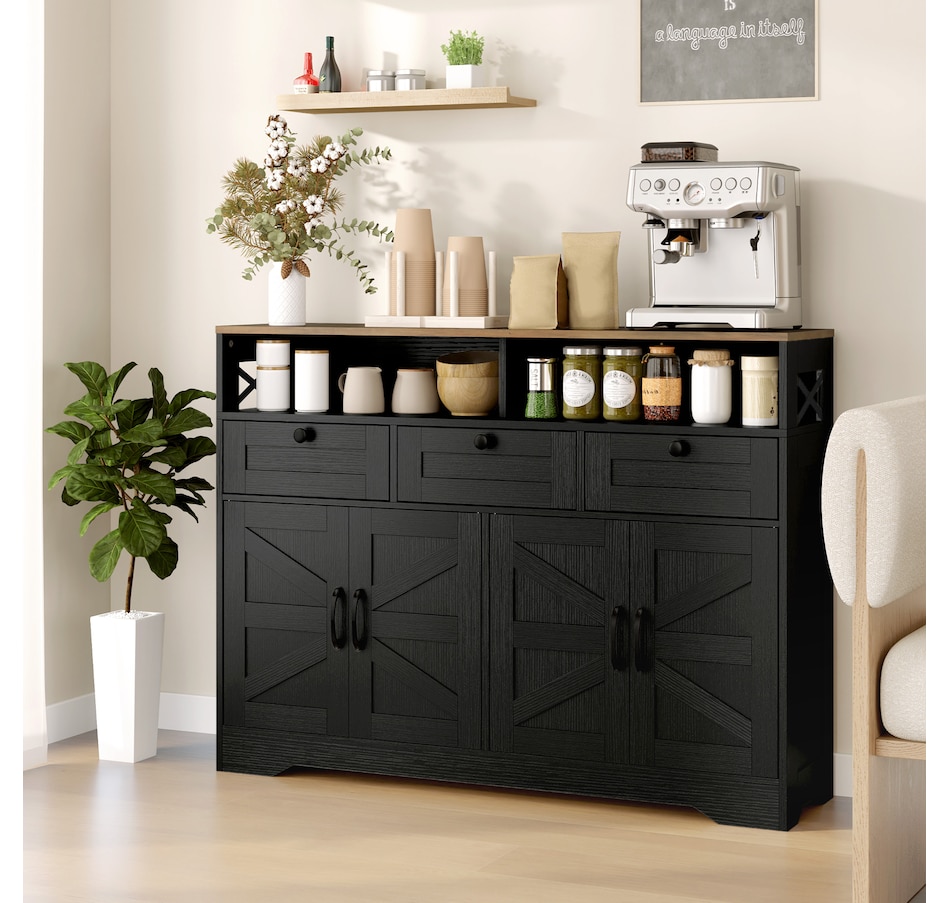 Image 997218_ALTMORE1.jpg, Product 997-218 / Price $239.99, HOMCOM Sideboard, Buffet Cabinet with 4 Barn Doors and 3 Drawers Black from HOMCOM on TSC.ca's Home & Garden department