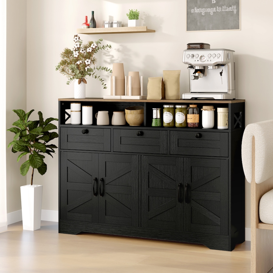 Image 997218_ALTMORE1.jpg, Product 997-218 / Price $249.99, HOMCOM Sideboard, Buffet Cabinet with 4 Barn Doors and 3 Drawers Black from HOMCOM on TSC.ca's Home & Garden department
