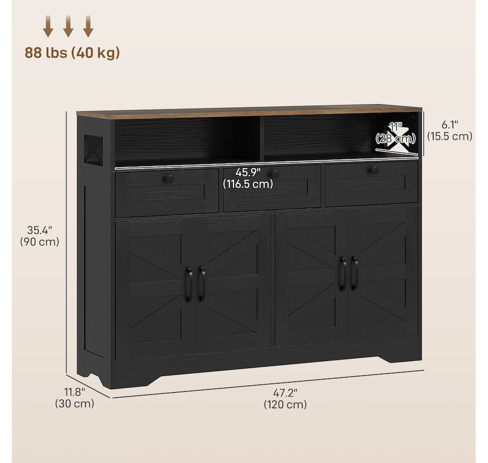 Image 997218_ALTMORE2.jpg, Product 997-218 / Price $239.99, HOMCOM Sideboard, Buffet Cabinet with 4 Barn Doors and 3 Drawers Black from HOMCOM on TSC.ca's Home & Garden department