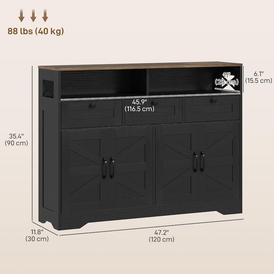 Image 997218_ALTMORE2.jpg, Product 997-218 / Price $249.99, HOMCOM Sideboard, Buffet Cabinet with 4 Barn Doors and 3 Drawers Black from HOMCOM on TSC.ca's Home & Garden department