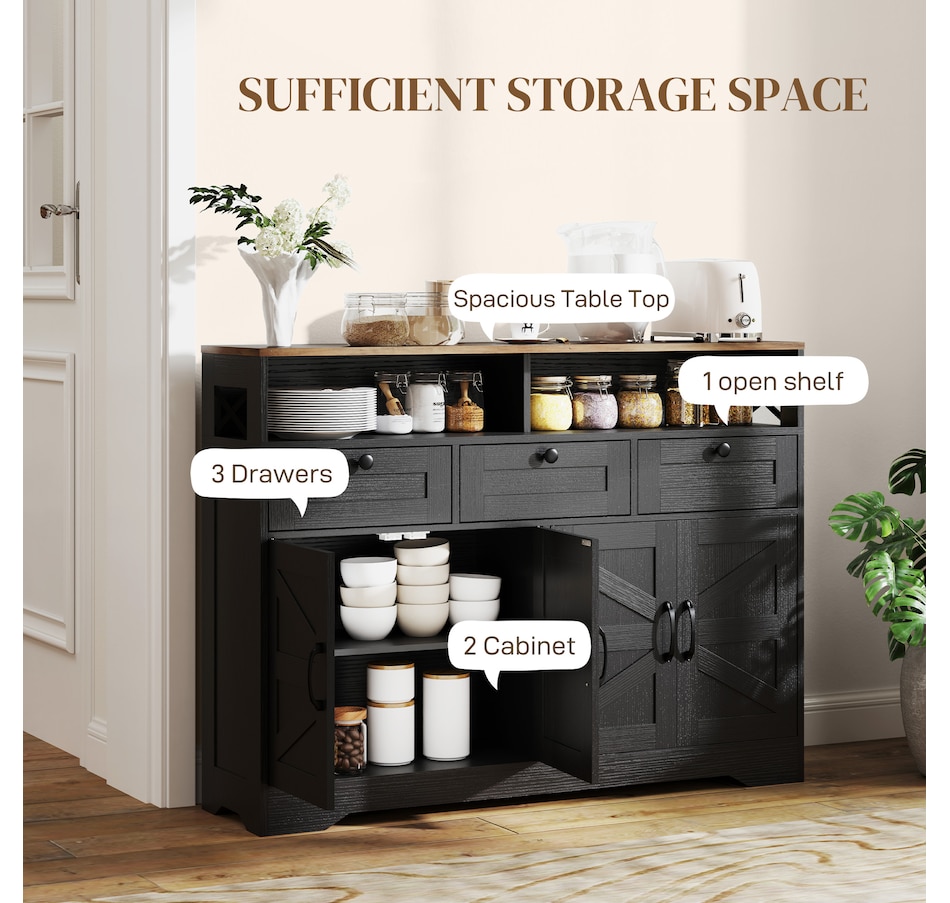 Image 997218_ALTMORE3.jpg, Product 997-218 / Price $239.99, HOMCOM Sideboard, Buffet Cabinet with 4 Barn Doors and 3 Drawers Black from HOMCOM on TSC.ca's Home & Garden department