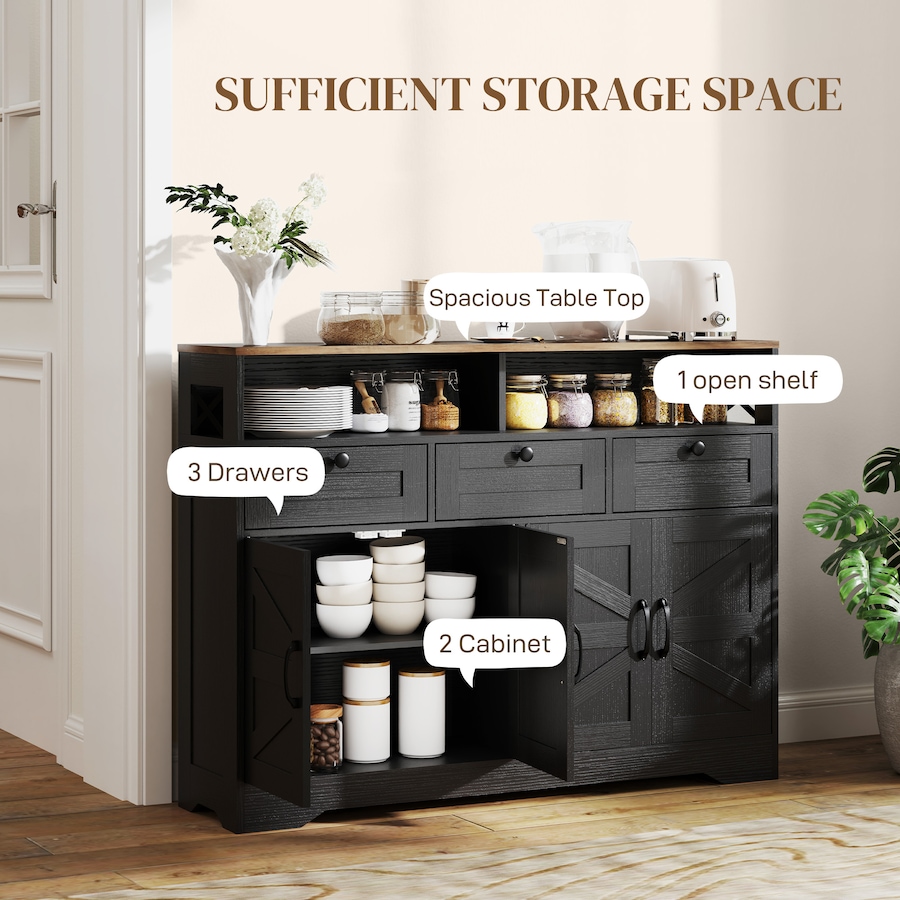 Image 997218_ALTMORE3.jpg, Product 997-218 / Price $249.99, HOMCOM Sideboard, Buffet Cabinet with 4 Barn Doors and 3 Drawers Black from HOMCOM on TSC.ca's Home & Garden department
