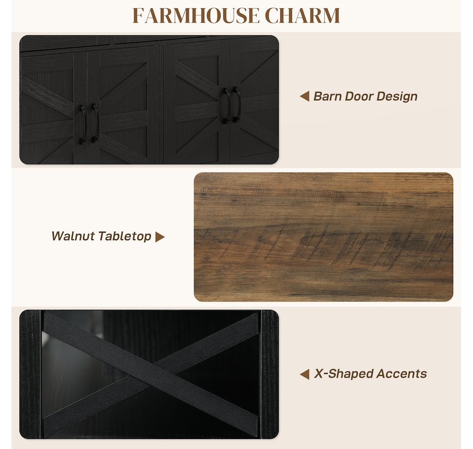 Image 997218_ALTMORE5.jpg, Product 997-218 / Price $239.99, HOMCOM Sideboard, Buffet Cabinet with 4 Barn Doors and 3 Drawers Black from HOMCOM on TSC.ca's Home & Garden department