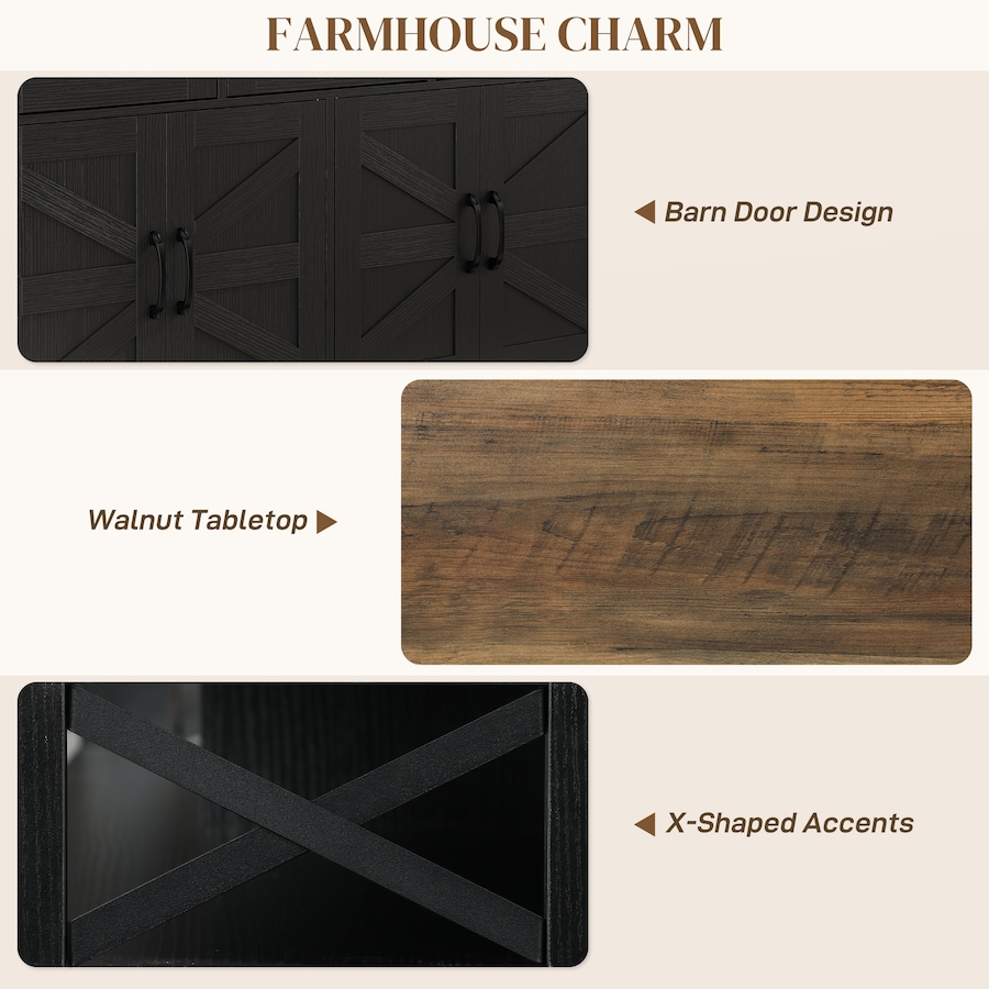 Image 997218_ALTMORE5.jpg, Product 997-218 / Price $249.99, HOMCOM Sideboard, Buffet Cabinet with 4 Barn Doors and 3 Drawers Black from HOMCOM on TSC.ca's Home & Garden department