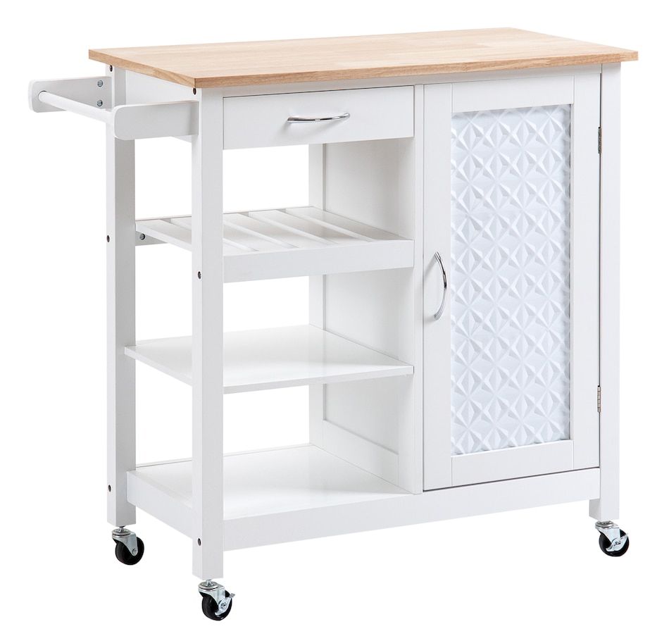 Image 997223.jpg, Product 997-223 / Price $144.99, HOMCOM Kitchen Cart on Wheels with Embossed Door Panel, Drawer, White from HOMCOM on TSC.ca's Home & Garden department