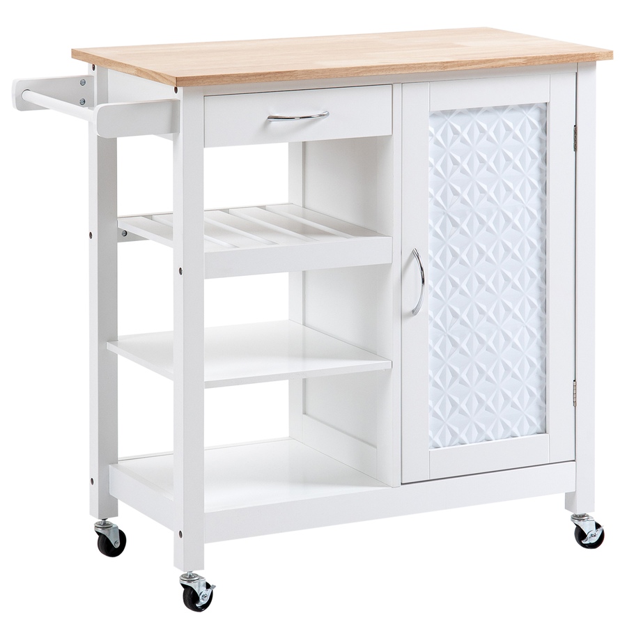 Image 997223.jpg, Product 997-223 / Price $144.99, HOMCOM Kitchen Cart on Wheels with Embossed Door Panel, Drawer, White from HOMCOM on TSC.ca's Home & Garden department