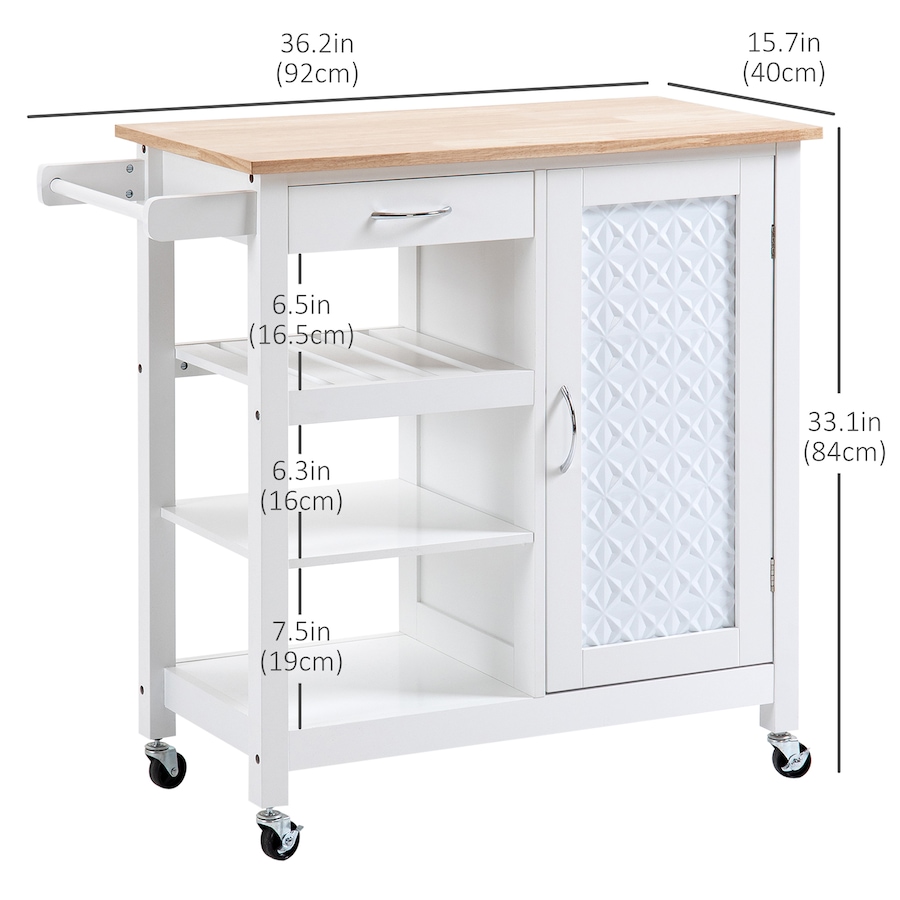 Image 997223_ALTMORE2.jpg, Product 997-223 / Price $144.99, HOMCOM Kitchen Cart on Wheels with Embossed Door Panel, Drawer, White from HOMCOM on TSC.ca's Home & Garden department