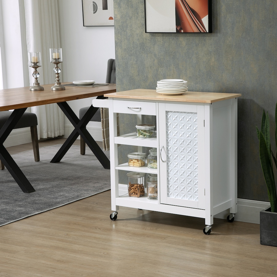 Image 997223_ALTMORE9.jpg, Product 997-223 / Price $144.99, HOMCOM Kitchen Cart on Wheels with Embossed Door Panel, Drawer, White from HOMCOM on TSC.ca's Home & Garden department