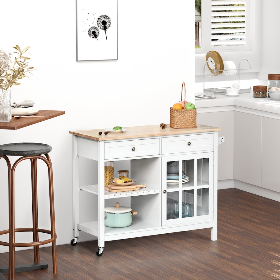 Image 997224_ALTMORE1.jpg, Product 997-224 / Price $229.99, HOMCOM Kitchen Island Cart with Rubber Wood Top, Cabinet and 2 Drawers from HOMCOM on TSC.ca's Home & Garden department