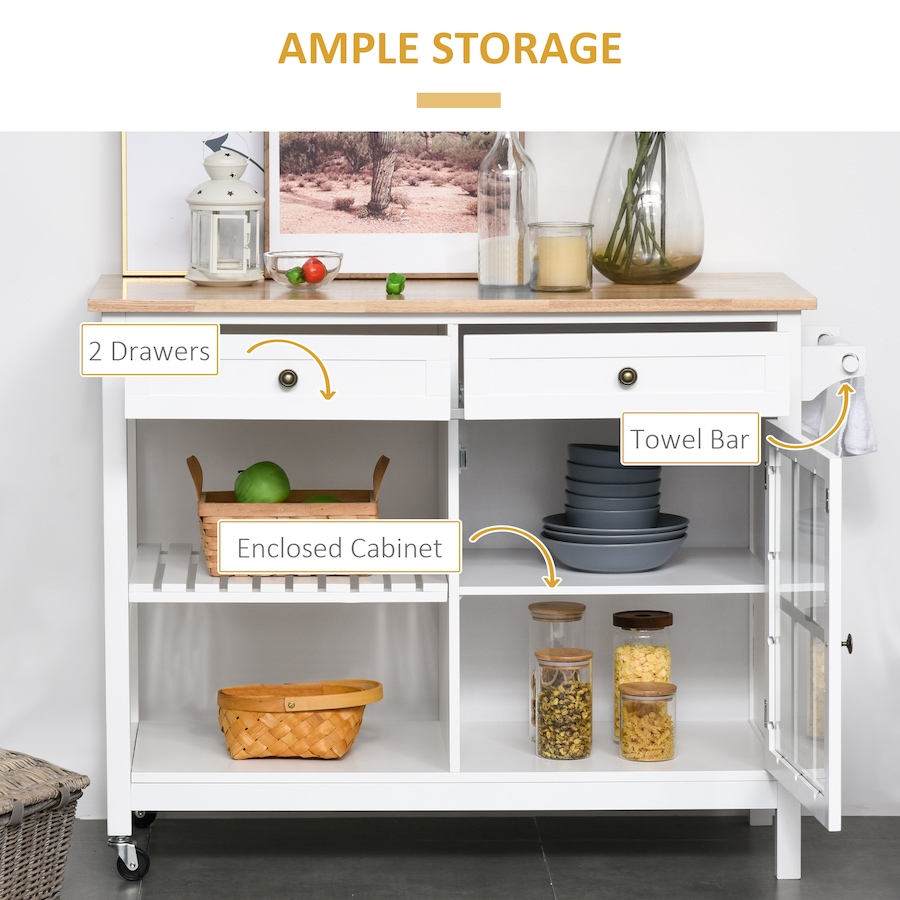 Image 997224_ALTMORE4.jpg, Product 997-224 / Price $229.99, HOMCOM Kitchen Island Cart with Rubber Wood Top, Cabinet and 2 Drawers from HOMCOM on TSC.ca's Home & Garden department