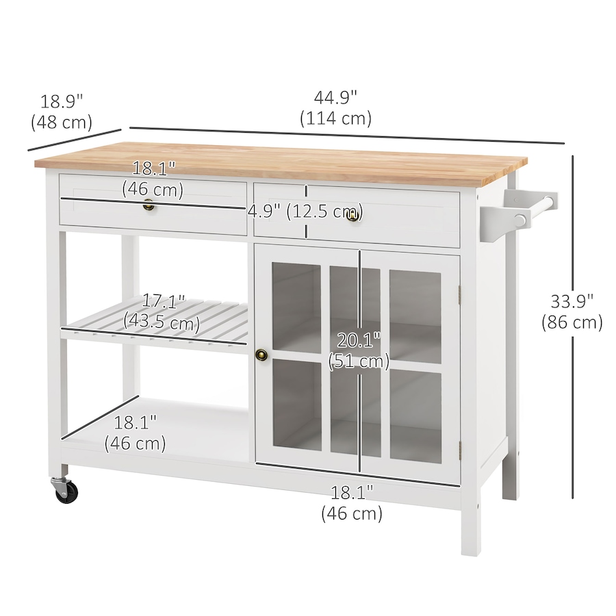 Image 997224_ALTMORE9.jpg, Product 997-224 / Price $229.99, HOMCOM Kitchen Island Cart with Rubber Wood Top, Cabinet and 2 Drawers from HOMCOM on TSC.ca's Home & Garden department