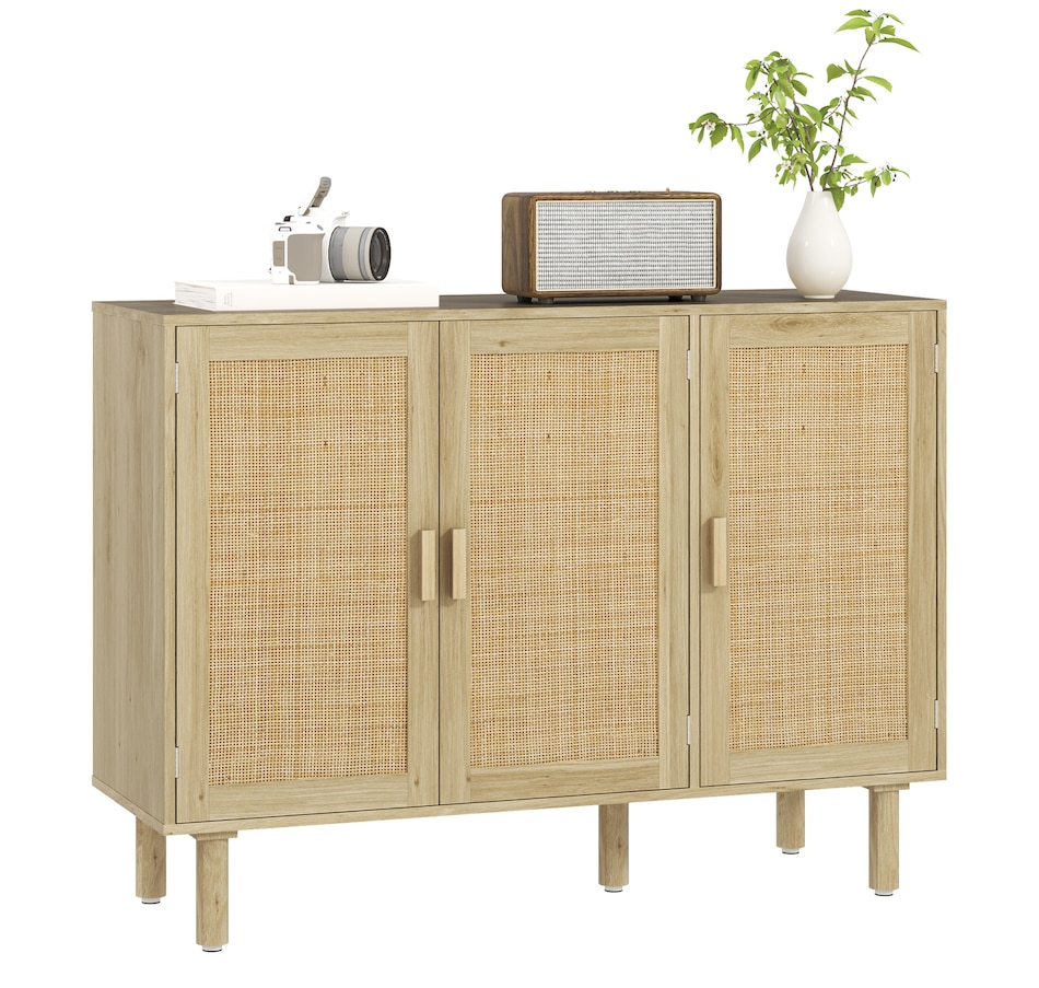 Image 997225.jpg, Product 997-225 / Price $199.99, HOMCOM Bohemian Sideboard with 3 Rattan Doors and Shelves Oak from HOMCOM on TSC.ca's Home & Garden department