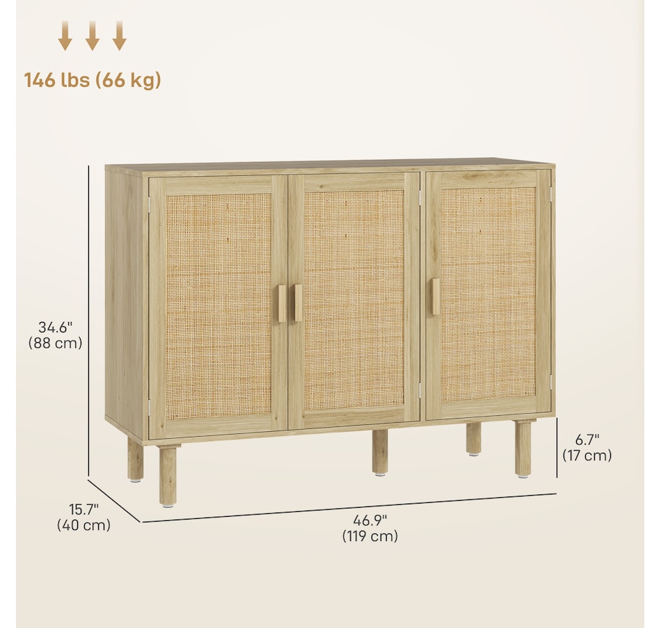 Image 997225_ALTMORE2.jpg, Product 997-225 / Price $199.99, HOMCOM Bohemian Sideboard with 3 Rattan Doors and Shelves Oak from HOMCOM on TSC.ca's Home & Garden department