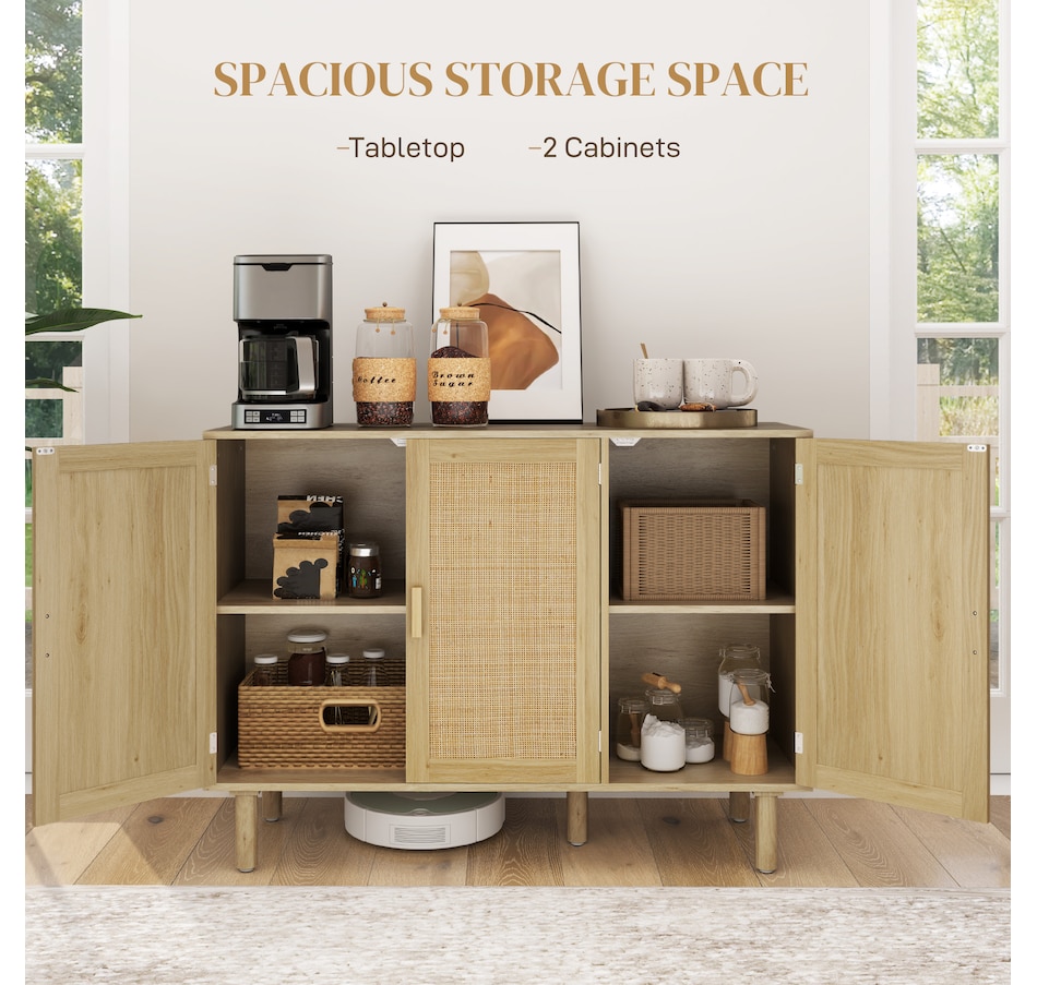 Image 997225_ALTMORE3.jpg, Product 997-225 / Price $199.99, HOMCOM Bohemian Sideboard with 3 Rattan Doors and Shelves Oak from HOMCOM on TSC.ca's Home & Garden department