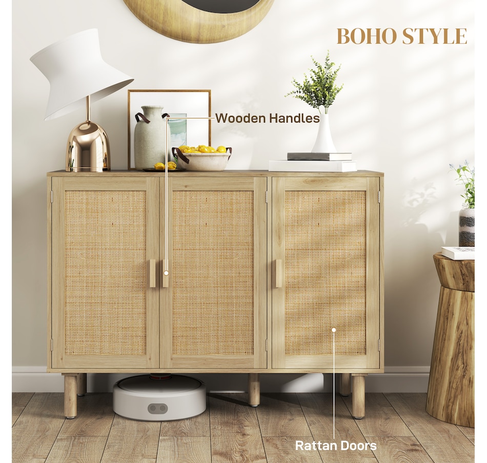 Image 997225_ALTMORE4.jpg, Product 997-225 / Price $199.99, HOMCOM Bohemian Sideboard with 3 Rattan Doors and Shelves Oak from HOMCOM on TSC.ca's Home & Garden department