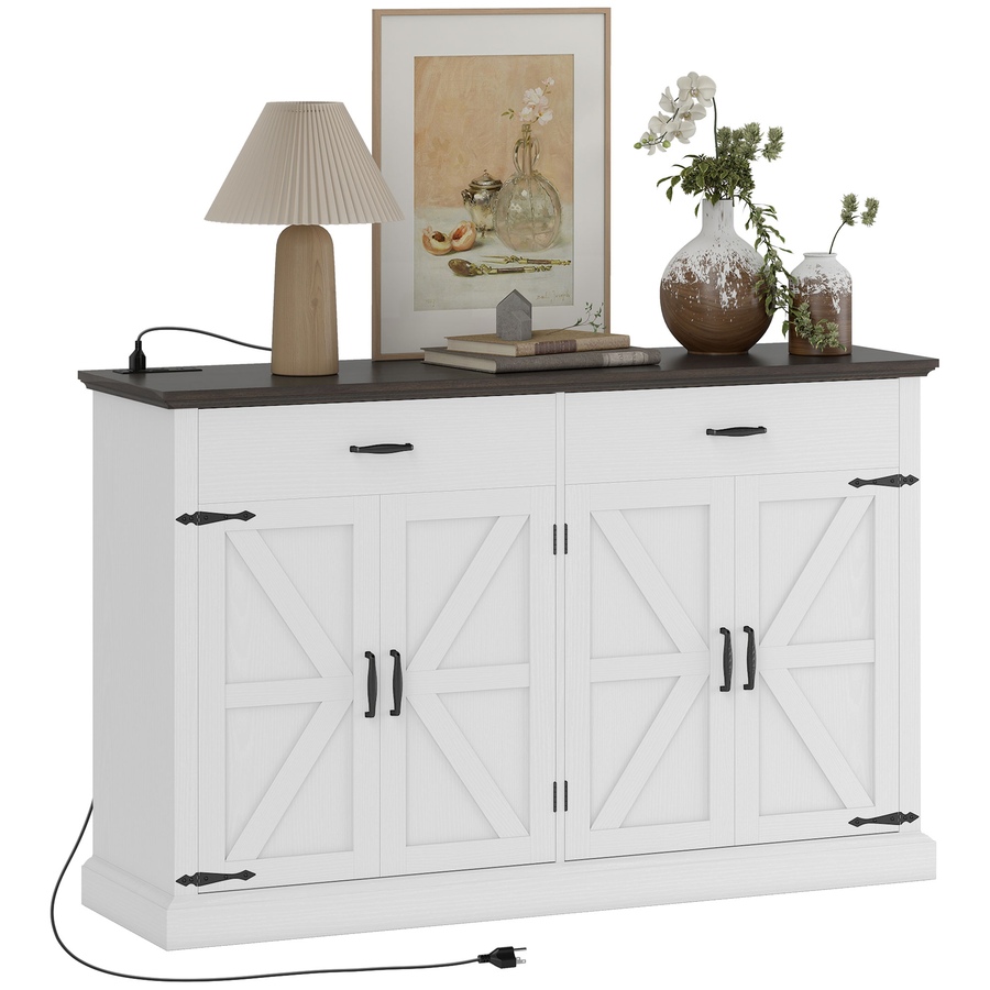 Image 997226.jpg, Product 997-226 / Price $259.99, HOMCOM 55" Farmhouse Sideboard Buffet Cabinet with 4 Barn Doors White from HOMCOM on TSC.ca's Home & Garden department