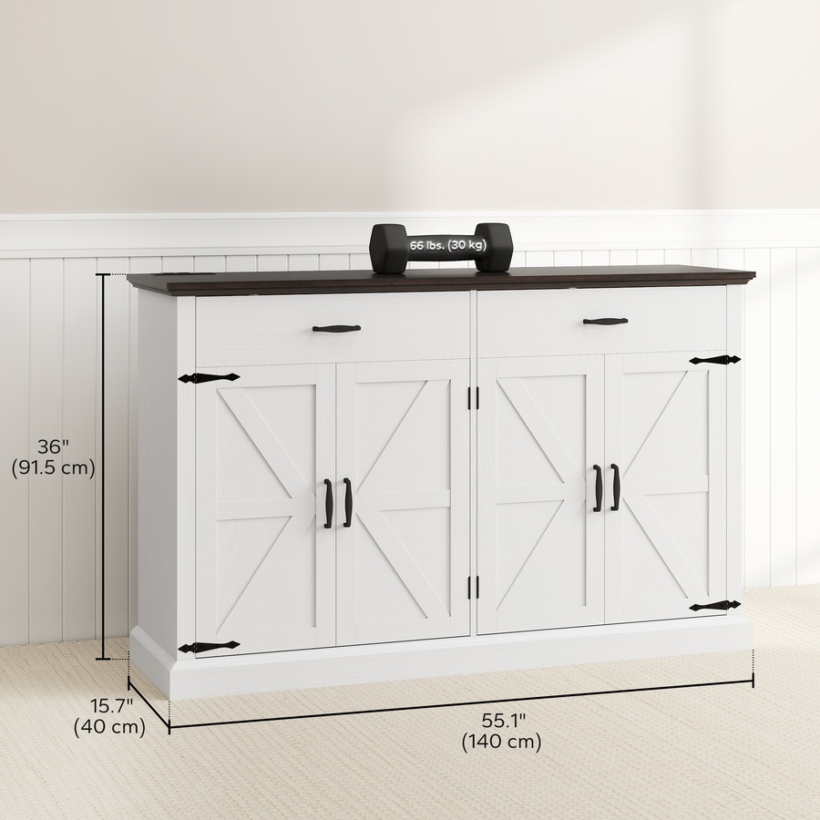 Image 997226_ALTMORE2.jpg, Product 997-226 / Price $259.99, HOMCOM 55" Farmhouse Sideboard Buffet Cabinet with 4 Barn Doors White from HOMCOM on TSC.ca's Home & Garden department