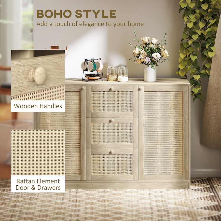 Image 997229_ALTMORE3.jpg, Product 997-229 / Price $160.04, HOMCOM Boho Sideboard Buffet Cabinet, Kitchen Coffee Bar Cabinet, Natural from HOMCOM on TSC.ca's Home & Garden department