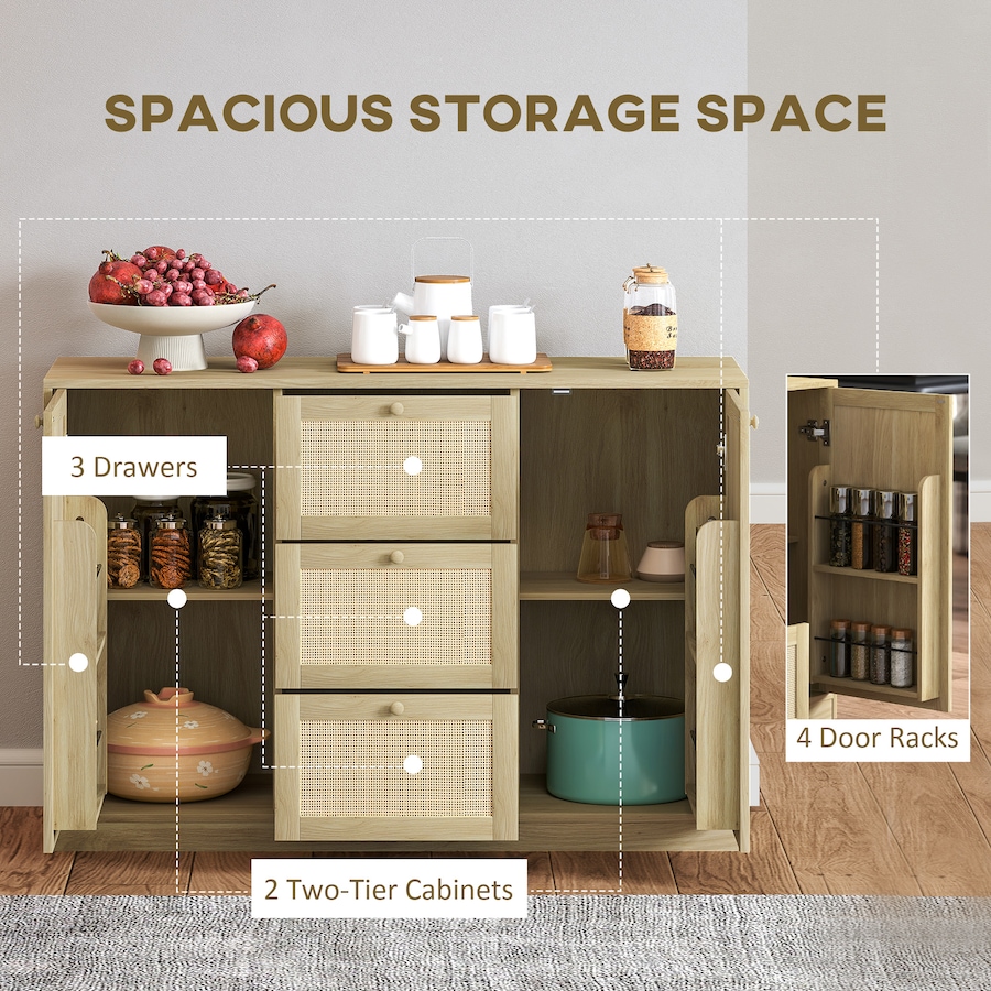 Image 997229_ALTMORE4.jpg, Product 997-229 / Price $160.04, HOMCOM Boho Sideboard Buffet Cabinet, Kitchen Coffee Bar Cabinet, Natural from HOMCOM on TSC.ca's Home & Garden department