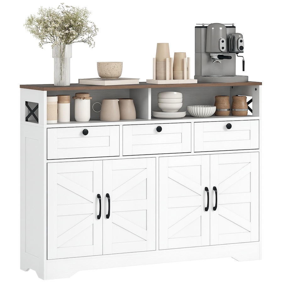 Image 997231.jpg, Product 997-231 / Price $229.99, HOMCOM Sideboard, Buffet Cabinet with 4 Barn Doors and 3 Drawers White from HOMCOM on TSC.ca's Home & Garden department