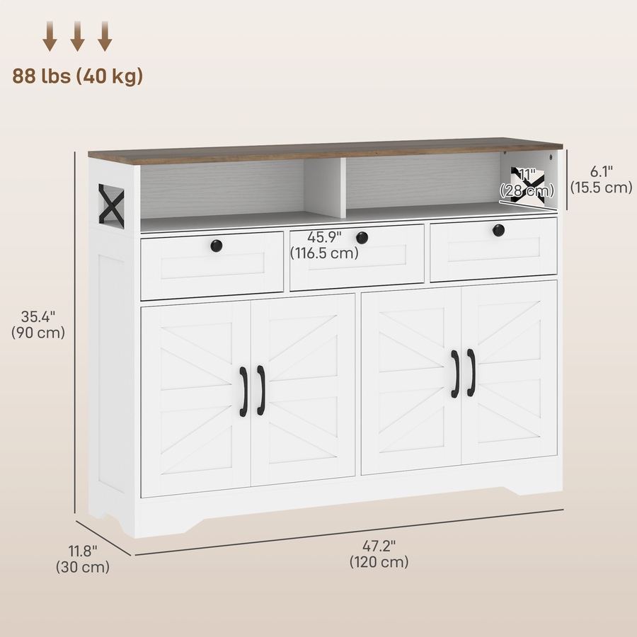 Image 997231_ALTMORE2.jpg, Product 997-231 / Price $229.99, HOMCOM Sideboard, Buffet Cabinet with 4 Barn Doors and 3 Drawers White from HOMCOM on TSC.ca's Home & Garden department