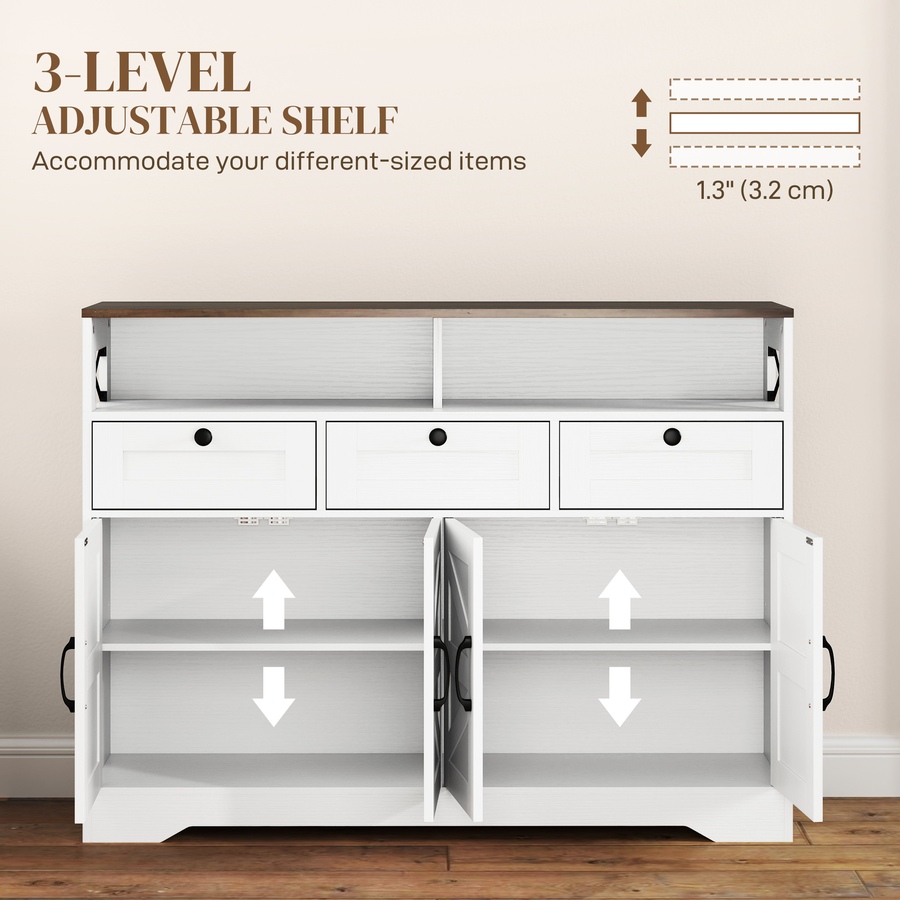 Image 997231_ALTMORE4.jpg, Product 997-231 / Price $229.99, HOMCOM Sideboard, Buffet Cabinet with 4 Barn Doors and 3 Drawers White from HOMCOM on TSC.ca's Home & Garden department