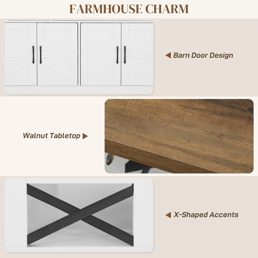 Image 997231_ALTMORE6.jpg, Product 997-231 / Price $229.99, HOMCOM Sideboard, Buffet Cabinet with 4 Barn Doors and 3 Drawers White from HOMCOM on TSC.ca's Home & Garden department