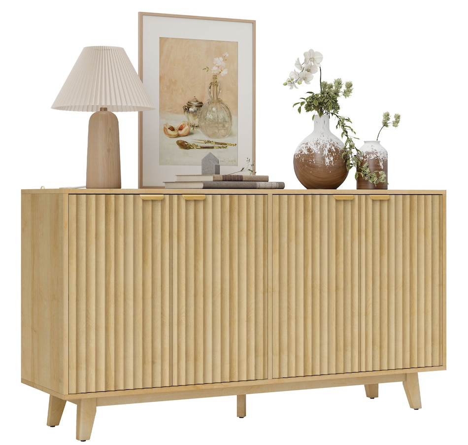 Image 997234.jpg, Product 997-234 / Price $299.99, 55" Modern Sideboard Buffet Cabinet with Fluted Doors Wood Legs Nature Wood from HOMCOM on TSC.ca's Home & Garden department
