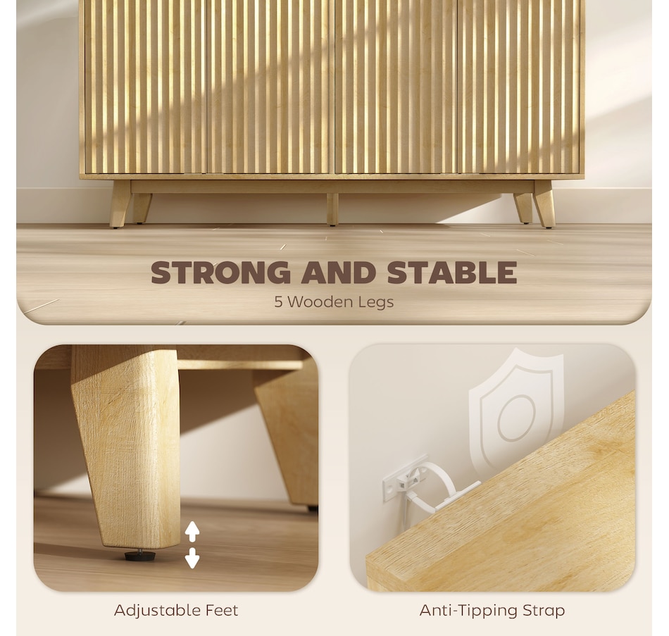 Image 997234_ALTMORE13.jpg, Product 997-234 / Price $299.99, 55" Modern Sideboard Buffet Cabinet with Fluted Doors Wood Legs Nature Wood from HOMCOM on TSC.ca's Home & Garden department