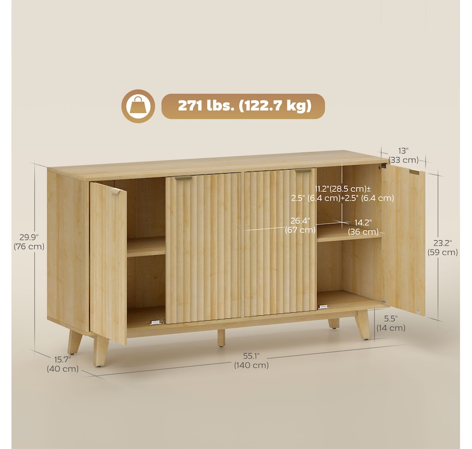 Image 997234_ALTMORE9.jpg, Product 997-234 / Price $299.99, 55" Modern Sideboard Buffet Cabinet with Fluted Doors Wood Legs Nature Wood from HOMCOM on TSC.ca's Home & Garden department
