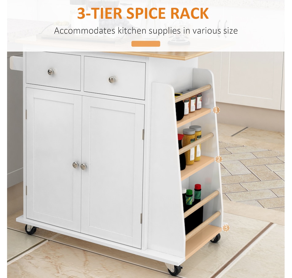 Image 997255_ALTMORE8.jpg, Product 997-255 / Price $154.99 - $172.99, HOMCOM Rolling Kitchen Island, Kitchen Cart with Rubberwood Top, Spice Rack from HOMCOM on TSC.ca's Home & Garden department