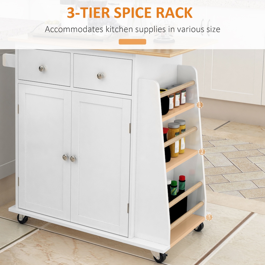 Image 997255_ALTMORE8.jpg, Product 997-255 / Price $149.99, HOMCOM Rolling Kitchen Island, Kitchen Cart with Rubberwood Top, Spice Rack from HOMCOM on TSC.ca's Home & Garden department