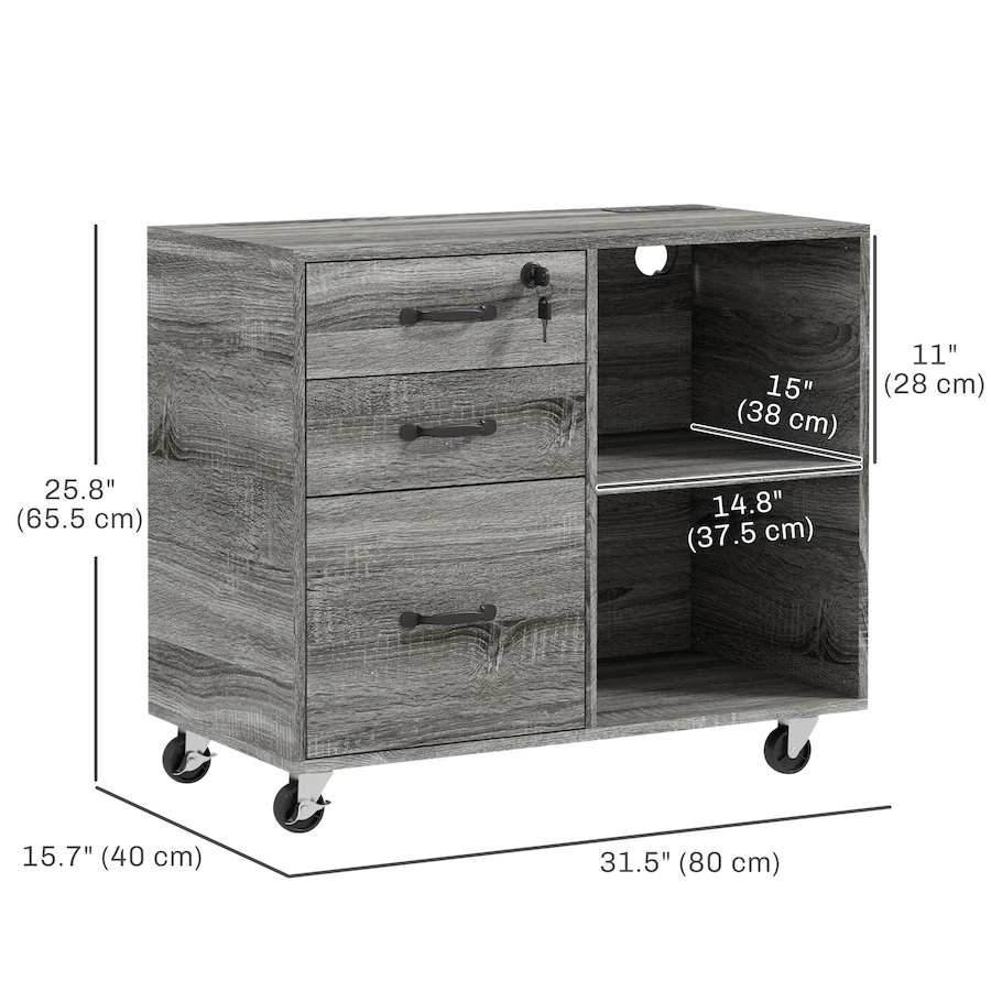 Image 997270_ALTMORE10.jpg, Product 997-270 / Price $139.99, HOMCOM 3 Drawer Mobile File Cabinet with Charging Station USB Ports Wheels from HOMCOM on TSC.ca's Home & Garden department
