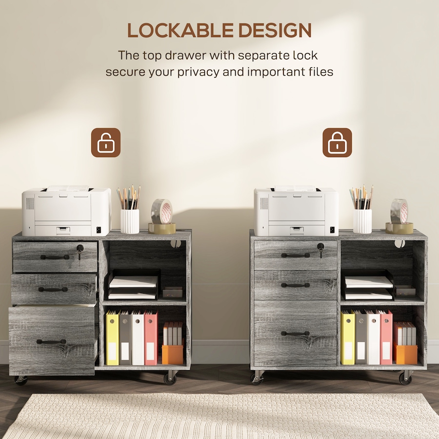 Image 997270_ALTMORE13.jpg, Product 997-270 / Price $139.99, HOMCOM 3 Drawer Mobile File Cabinet with Charging Station USB Ports Wheels from HOMCOM on TSC.ca's Home & Garden department