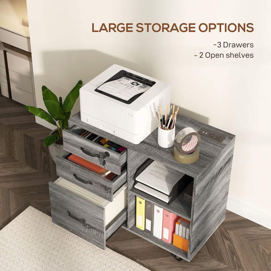 Image 997270_ALTMORE14.jpg, Product 997-270 / Price $139.99, HOMCOM 3 Drawer Mobile File Cabinet with Charging Station USB Ports Wheels from HOMCOM on TSC.ca's Home & Garden department