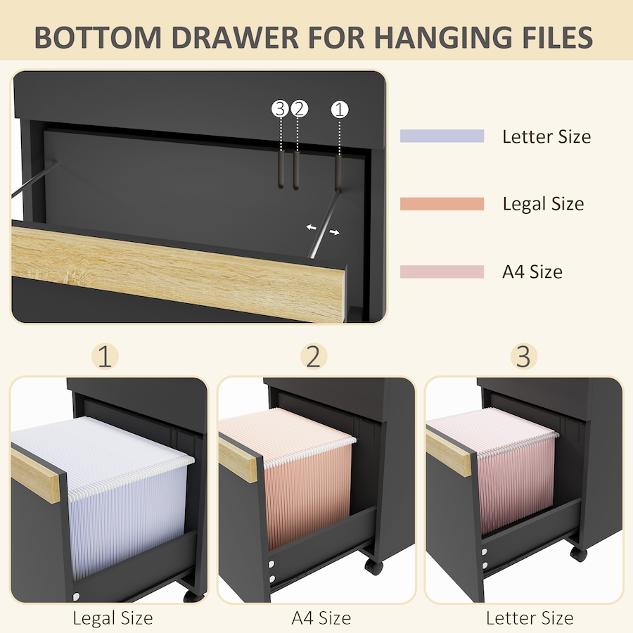 Image 997274_ALTMORE3.jpg, Product 997-274 / Price $83.99, Vinsetto 2 Drawers Filing Cabinet, File Cabinet with 5 Wheels, Black from Vinsetto on TSC.ca's Home & Garden department
